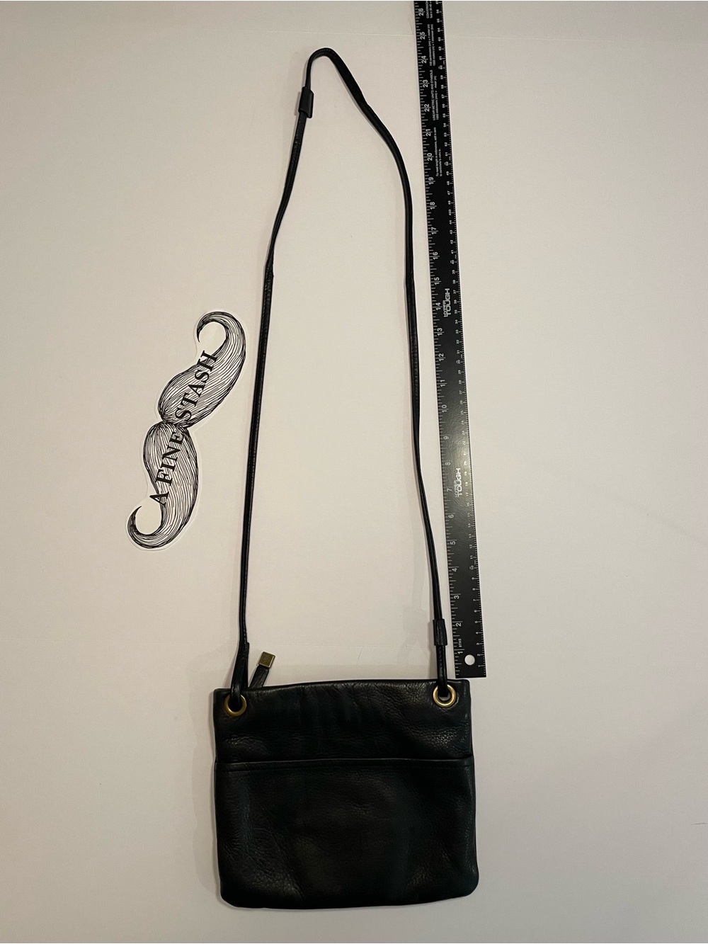 Margot New York Black Genuine Pebbled Leather Grommet Slim Crossbody Bag Small